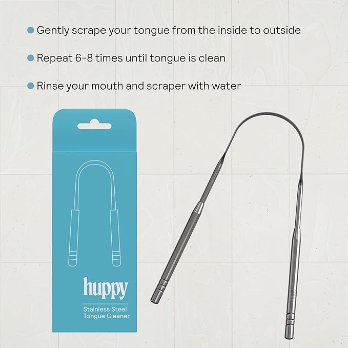 HUPPY Stainless Steel Tongue Cleaner – Reusable Tongue Scraper for Fresh Breath & Oral Hygiene | Durable Zero-Waste Tool, Removes Tongue Coating, Easy to Clean