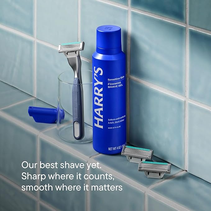 Harry's Plus Razor Refills - 6 Razor Blade Cartridges and Foaming Shave Gel - Compact Cartridge Design for Precise Control - Shaving Kit for Men