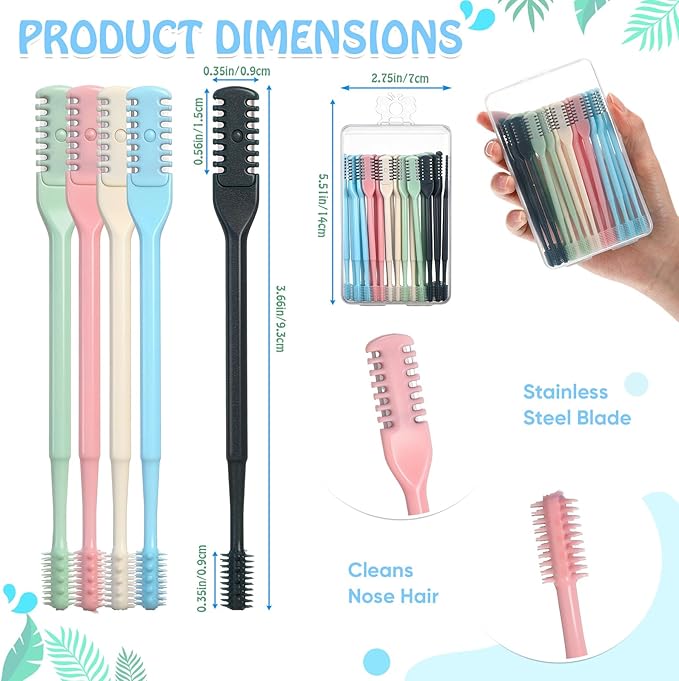 72 Pcs 2-in-1 Nasal Hair Cutter Double Sided Nose Hair Trimmer Bulk for Women Men Portable 360° Rotating Manual Nose Nasal Knife Soft Cleaning Brush Box Package Multicolor