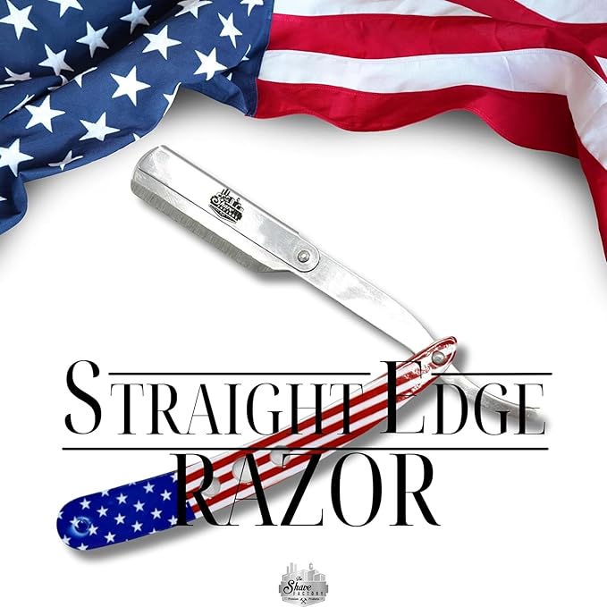 The Shave Factory Straight Edge Razor Kit - with Single Stainless Steel razors (USA + Red)