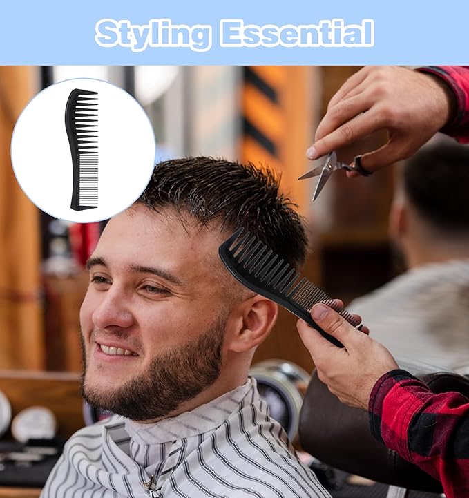 4 Pcs Boys Comb, 2-In-1 Plastic Comb, Wide and Fine Double Tooth Black Combs & Blue Combs for Men, Women All Hair Types, Beard and Mustache (2 Colors)