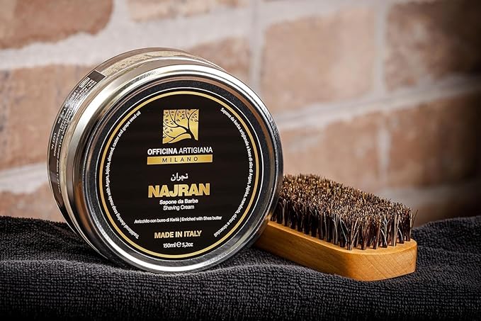 Officina Artigiana Milano Najran Shaving Soap 150ml – Luxury Italian artisan wet shaving soap with 46% wellness oils & shea butter – woody‑smoky fragrance – vegan skincare