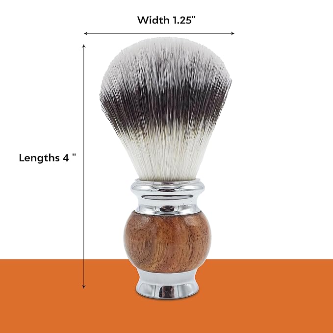 Jack Shaver® Men's Shaving Brush for Soap, Luxury Missanda Hardwood and Stainless Steel, Cream or Foam with Classic Synthetic Silvertip Vegan Friendly Badger Bristles Male Grooming Gift