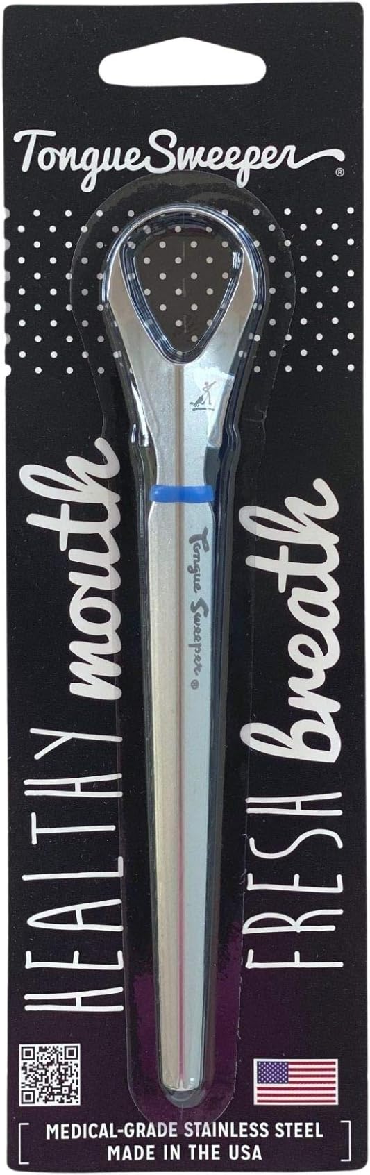Tongue Sweeper Model P Medical Grade, Dishwasher Safe, Stainless Steel Tongue Cleaner, Reduce Bad Breath and Improve Taste, Preferred by Leading Dental Schools for Oral Hygiene, (1 Count)