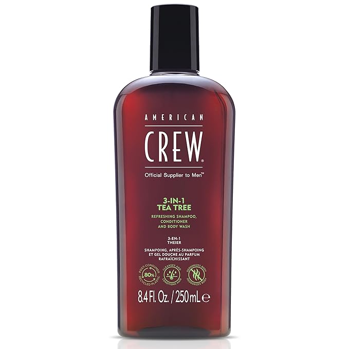 American Crew Shampoo, Conditioner & Body Wash for Men, 3-in-1, Tea Tree Scent, 8.4 Fl Oz