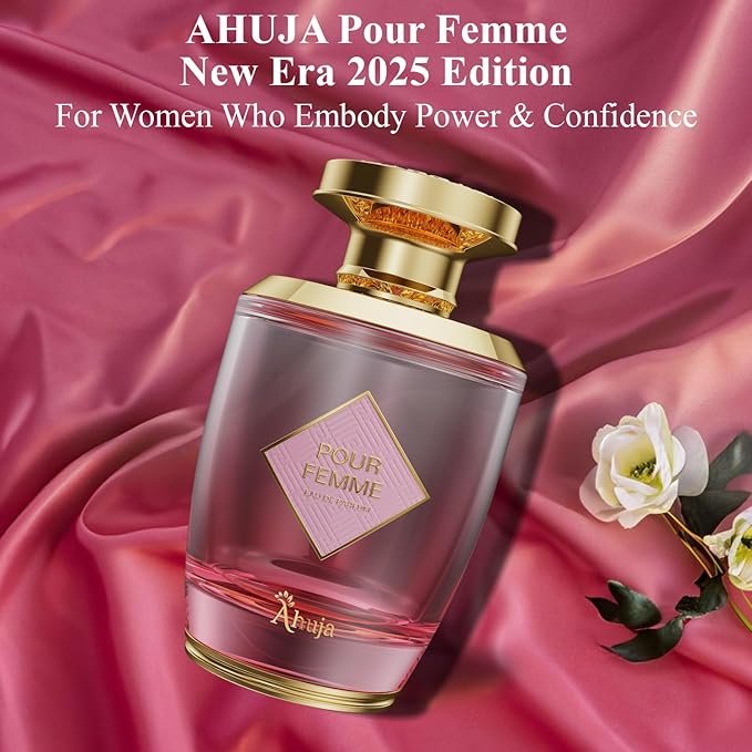 AHUJA Pour Femme Eau De Parfum 3.4oz – Luxurious Women’s Fragrance w/Notes of Floral Iris, Patchouli & Vanilla – Elegant, Long Lasting Perfume for Women