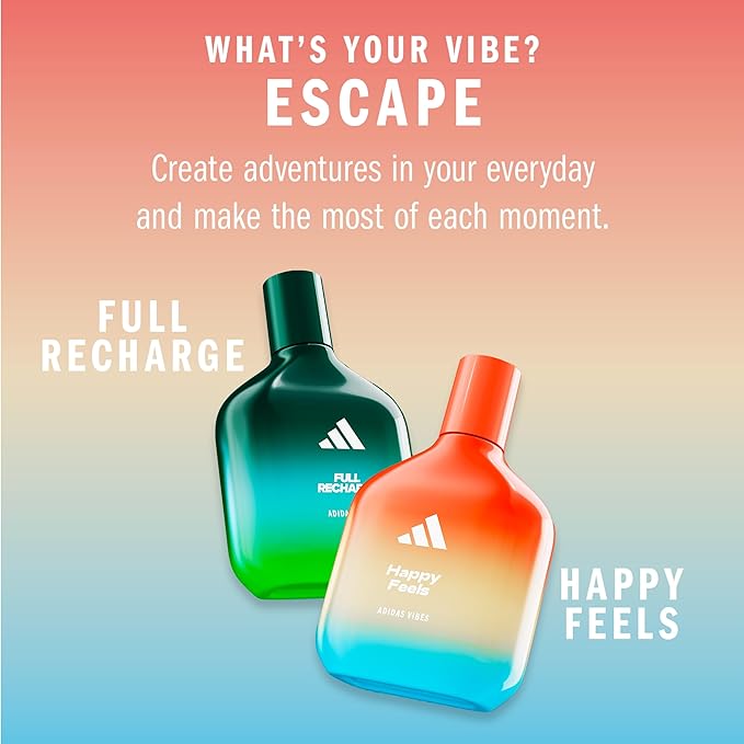 Adidas Vibes Happy Feels Eau de Parfum 1.6 fl oz (Pack of 1), Notes of Floral, Grapefruit, and Vanilla, Unisex Fragrance, Long Lasting, Sporty Fragrance, Travel Size