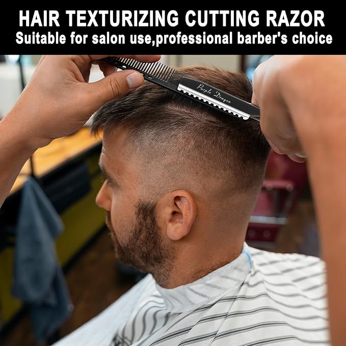 Stainless Steel Hair Cutting Razor6.89",Professional Thinning Razor for Hair Cutting with 10 Pcs Sharp Blades,Razor for HairCutting,Suitable for Salon and Home (Black)