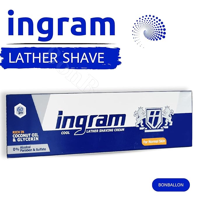 Lather Shave Cool Ingram Shaving Cream Tube 60g Glycerin Coconut Oil Made In Egypt (2 Pack = 4.23 oz / 120 gm)