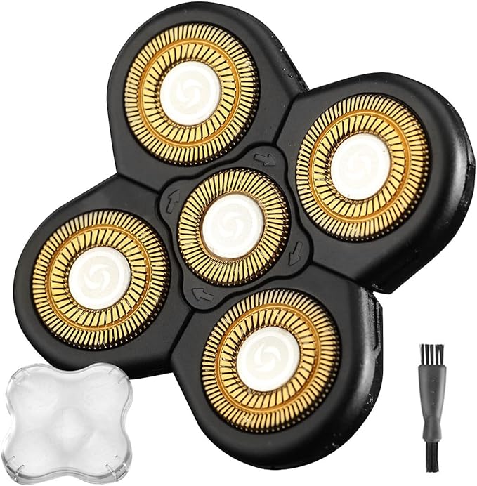 WAHFOX Universal 5 Blades Electric Shaver Replacement Heads for Head Shaver, WAHFOX 5 Blades Shaver Replacement Heads for Bald Men 5 Heads Razor Blades Wet and Dry with Blade Cover