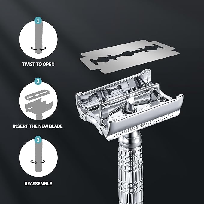 Gearhub Butterfly Double Edge Safety Razor Reusable Stainless Metal Wet Shaving Razor with 10 Swedish Platinum Blades for Men Women Barber Bikini Armpit Hair GR179