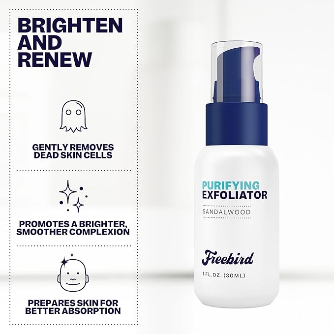 Freebird Salicylic Acid Face Exfoliator & Cleanser for Men, Helps to Gently Unclog Pores, Smooth & Purify Skin, Prepares Skin for Close Shave, Safe for Sensitive Skin, Paraben-Free, 30 mL