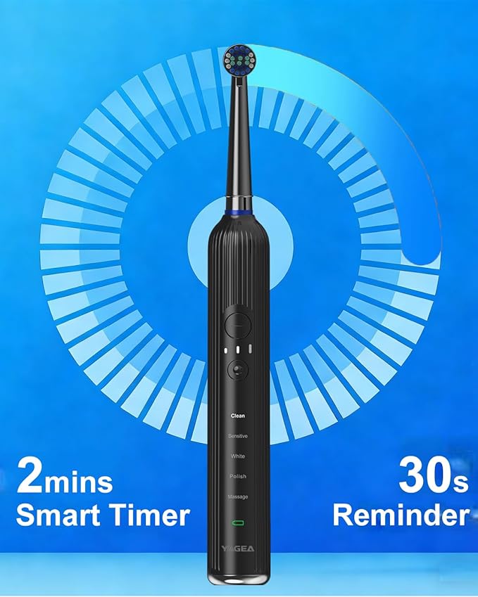 Rotating Electric Toothbrush for Adults with 8 Brush Heads, Travel Case, 5 Modes Rechargeable Power Toothbrush with Smart Timer,USB-C Charge 50-Day Battery Life, 3 Intensity, R05(Black)