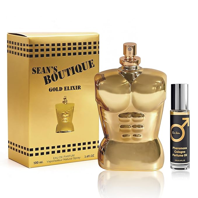 Sean Gold Eau de Parfum for Men, Modern Woody Fresh Masculine Fragrance, Long Lasting Cologne Spray, 3.4 Fl Oz&Pheromone Parfum