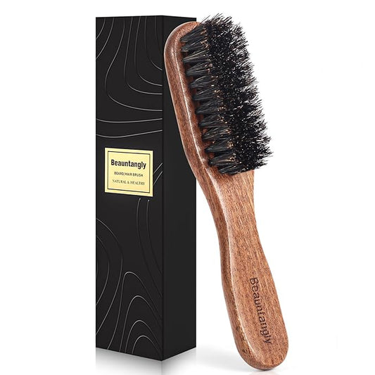 Beard Brush, 100% Real Wild Boar Bristle Walnut Wood Beard & Mustache Comb Brush for Men’s Beard Grooming and Care, Gift for Men to Straighten and Promote Beard Growth