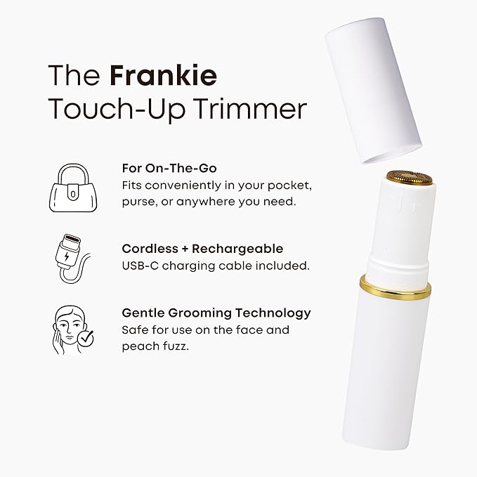 Bushbalm Touch-Up Trimmer for Face - Painless Facial Hair Remover for Peach Fuzz & Fine Hairs - Waterproof Cordless Rechargeable Grooming Tool with LED Light - Frankie