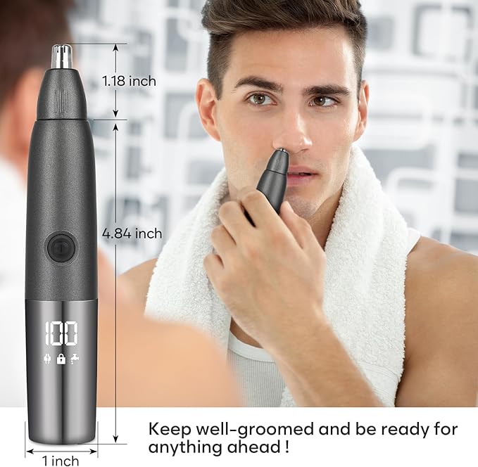 Candofly USB Rechargeable Nose Hair Trimmer for Men - 3 in 1 Ear & Nose Hair Trimmer Eyebrow Clipper with LED Display, IPX7 Waterproof Mens Grooming Kit