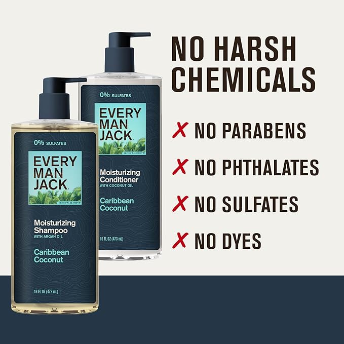 Every Man Jack Men's Shampoo and Conditioner Set - Caribbean Coconut - Made w/Plant Powered Moisturizing Ingredients like Coconut & Argan Oil - 16 fl oz (2 Pack)