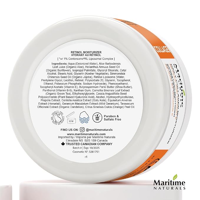 Maritime Naturals Retinol Moisturizer for face with Hyaluronic Acid & Organic Ingredients | Professional Results with Retinol Face Moisturizer | Day & Night Cream for Women & Men (120ml)