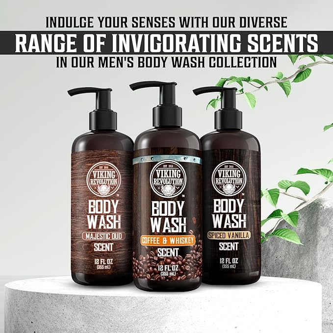 Viking Revolution Men's Body Wash - Coffee Whiskey Mens Body Wash - Mens Natural Body Wash for Men with Vitamin E and Olive Oil - Shower Gel Body Wash Men (12 Fl Oz, Pack of 1)