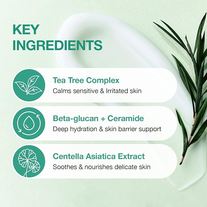 Tea Tree Soothing In Calming Cream for Sensitive Skin with Centella Asiatica help reduce redness and breakouts, Low irritating, Moisturizing Daily Texture Care, Korean Skin Care (2.70 fl.oz)
