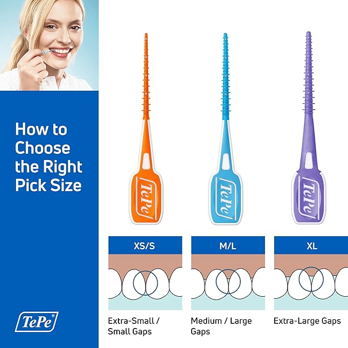 TEPE Dental Floss Picks, Tooth Picks Flossers, Floss Sticks, EasyPicks M/L, Blue, 36 Pk