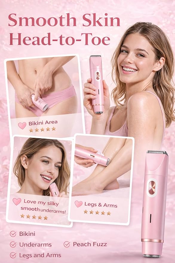 Women's Bikini Trimmer, Electric Shaver, Dual Head Electric Razor, Two-in-One Women's Body Shaver, and Ipx67 Waterproof Wet & Dry Use Body Hair Trimmer (Pink)