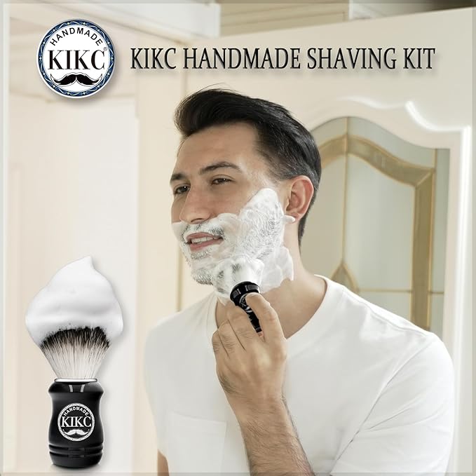 Hand Crafted Shaving Brush for Vegans, Synthetic Hair Bristle for Wet Shave, Comfortable ABS Handle Black Color, Best Gift for Bearded Man