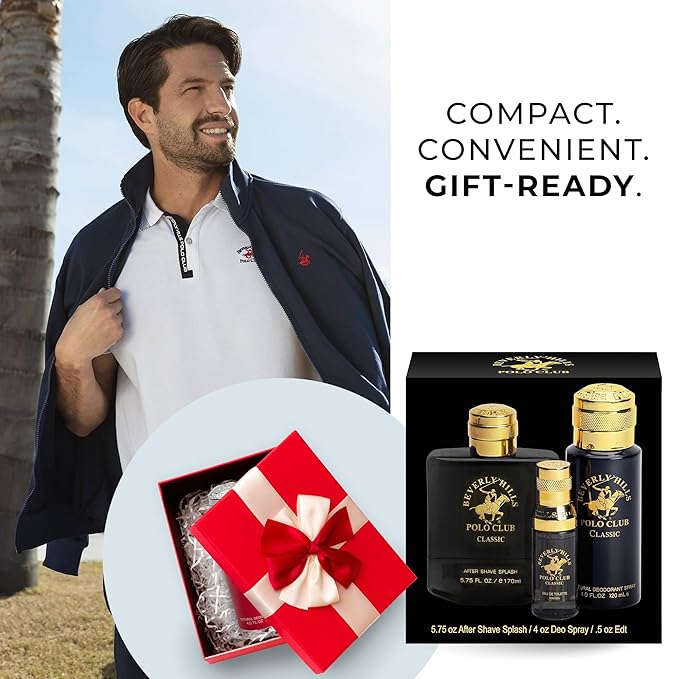 Beverly Hills Polo Club BHPC Men's Classic Fragrance Collection - 3-Piece Gift Set with Eau De Toilette, Deodorant Body Spray & After Shave Lotion