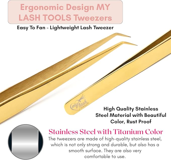 Isolation Tweezers for Eyelash Extension – 14cm Curved Lash Tweezer, Stainless Steel, Best for Individual Isolation & Classic Lashes, Pinzas para Pestaña(Gold Titanium)
