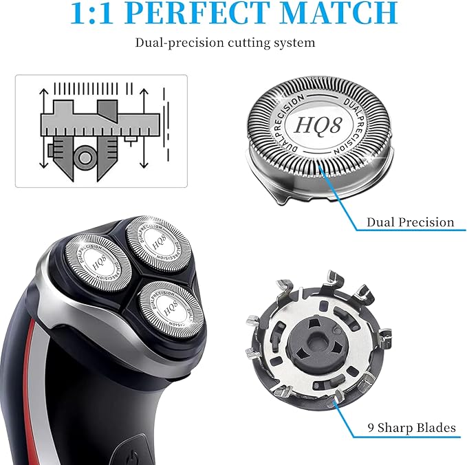 HQ8 Replacement Heads for Philips Norelco Aquatec Shavers PT720 PT730 AT810 AT815 AT830 AT880,HQ8 Blades,6pcs.