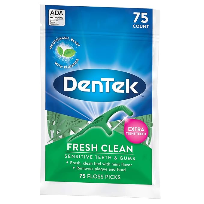 DenTek Fresh Clean Floss Picks,for Extra Tight Teeth,75 Count (Pack of 5)