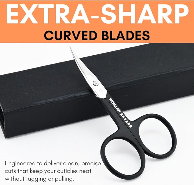 Precision Cuticle Scissors – Extra Sharp Curved Stainless Steel Blades for Nail, Eyebrow & Dry Skin Trimming – Professional Manicure & Pedicure Scissors for Women & Men (Black)