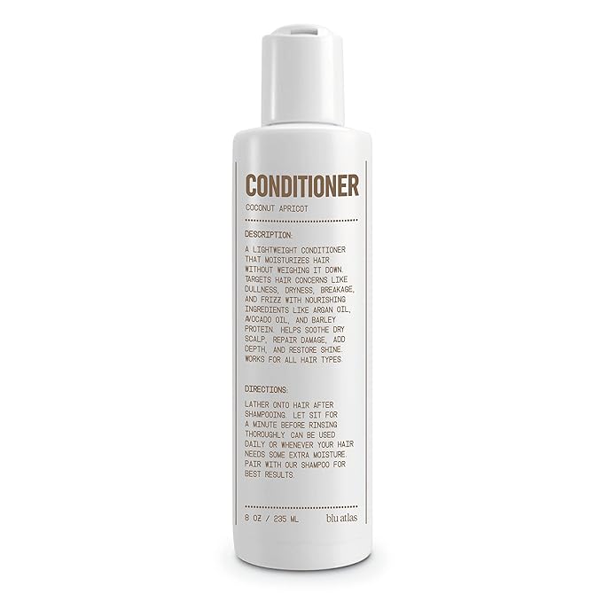 Blu Atlas Men's Natural Conditioner – Organic, Sulfate-Free, Paraben-Free – Deep Moisturizing & Scalp Soothing – Coconut Apricot Scent – Made in America – 8 oz