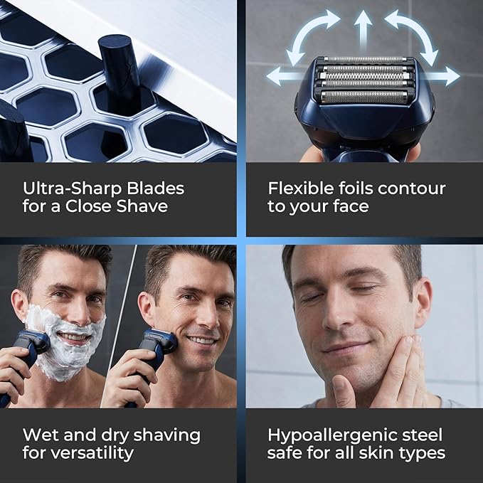 Replacement Blades and Foil for Panasonic ARC5 5-Blade Shavers, Compatible with WES9032P ES9032 ES9034 ES9036 ES9038, Fits Models ES-LV61, ES-LV65, ES-LV67, ES-LV95, ES-LV97 (+ 1 Cleaning Brush)