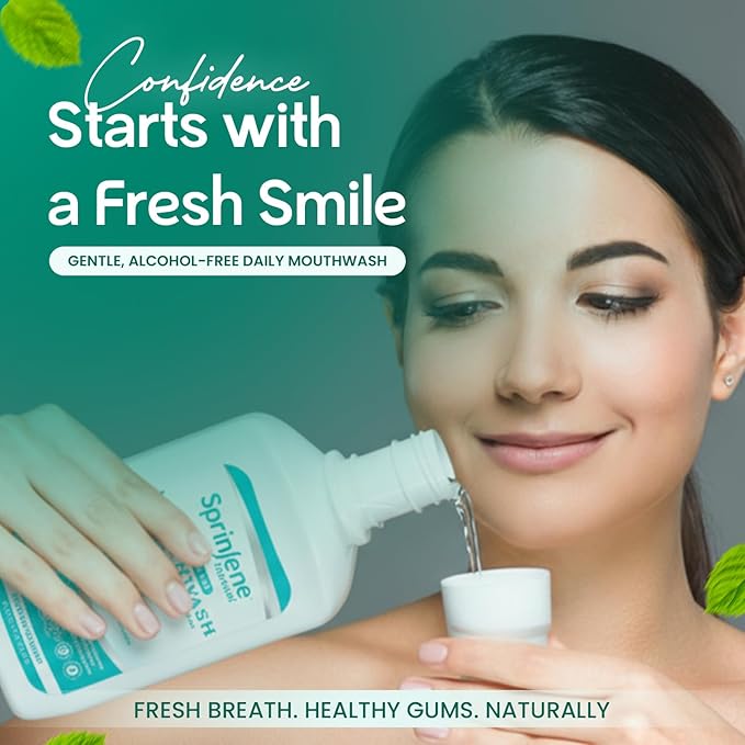 SprinJene Alcohol Free Mouthwash with Xylitol – Fluoride Free Natural Mouthwash for Dry Mouth, Whitening & Fresh Breath – Patented Black Seed Oil & Zinc Formula – Vegan & Made in The USA (1 Pack)