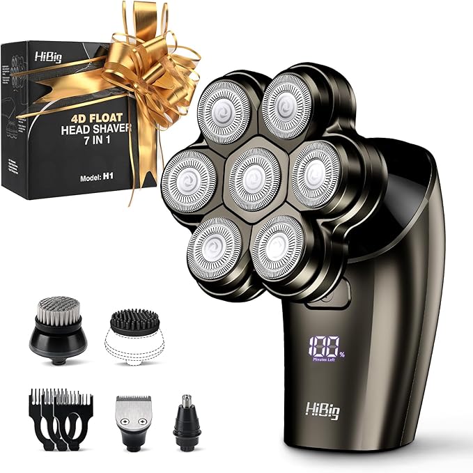 Head Shavers for Bald Men - 7D Arc Electric Razor with Magnetic Detachable Head, Waterproof Wet Dry 5-in-1 Electric Shaving & Grooming Kit, LED Display Rechargeable Head & Body Hair Shaver, Grey