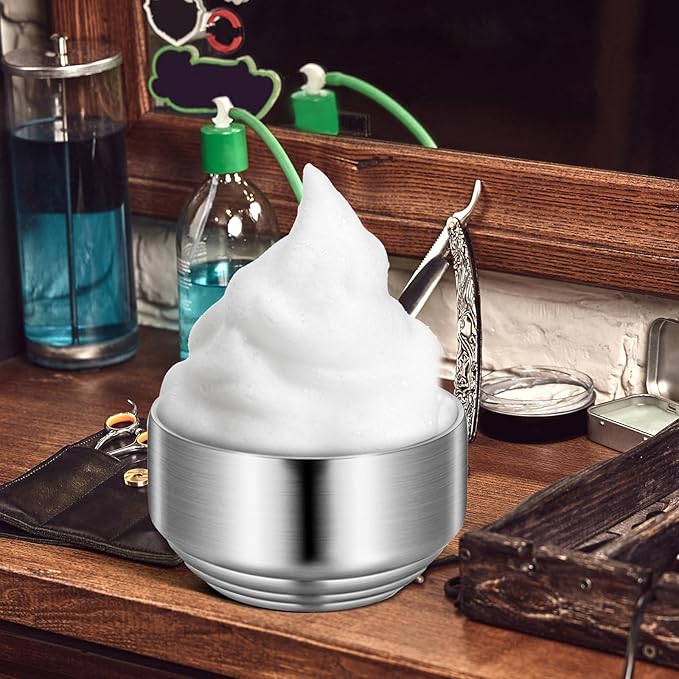 NOLITOY Men’s Stainless Steel Shaving Soap Bowl with Lid, Small Double-layer Shave Cup for Bathroom, Sturdy Metal Mixing Bowl for Shaving Cream and Razor Cleaning, Household Grooming Tool