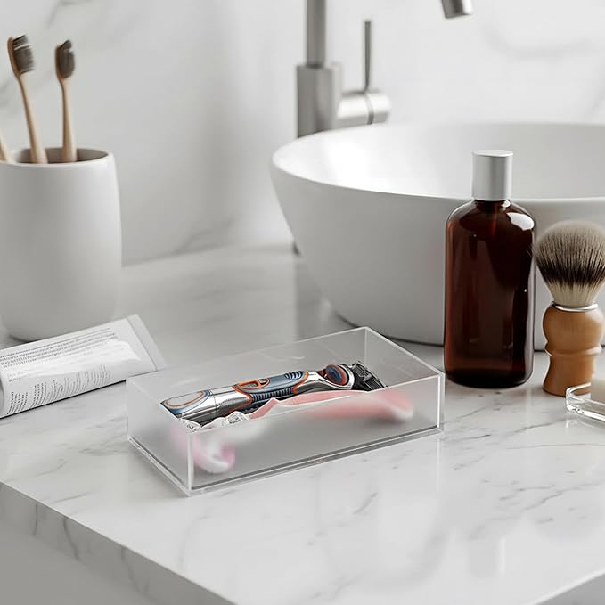 LUEXBOX Acrylic Electric Razor Holder, Electric Shaver Stand Base with Diatomite Drying Stone, Bathroom Drawer Organizer with Drainage Hole for Razor and Brush