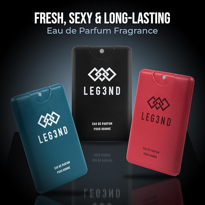 LEG3ND Pocket Sprays Collection - Red, Blue & Black - 3 Piece Set Travel Cologne for Men - Fresh, Sexy & Long-Lasting Eau de Parfum Fragrance (0.68oz Each)