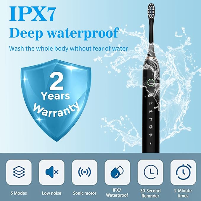 Electric Toothbrush for Adults, Rechargeable Electric Toothbrush with 12 Brush Heads, 42000vpm 6 Modes IPX7 Waterproof, 3 Pack Soft Electric Toothbrush