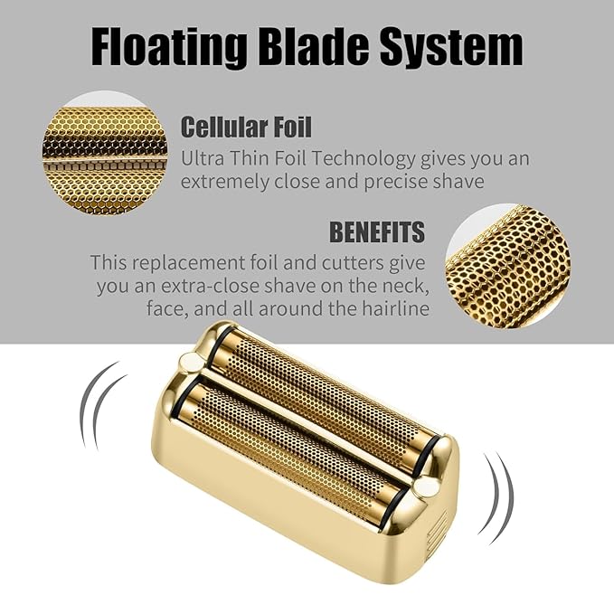 2 Pack Shaver Replacement Foil and Cutter，Compatible with BaBylissPRO FXONE Gold FX Double Foil Stick Shaver,Gold