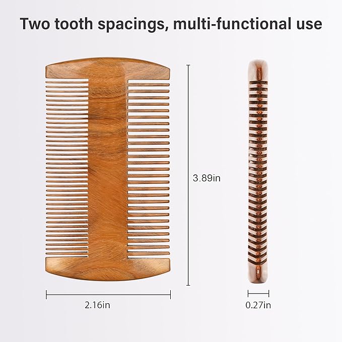 Onedor Wooden Comb, Personalized Custom Fine Tooth Combs for Men's Hair, Beard & Mustache, Anti-Static Sandalwood Comb, 100% Nature Handmade, Customized Gifts for Men - With Leather Case