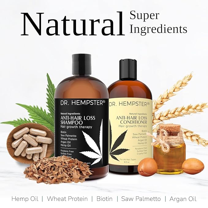 Hair Growth Shampoo and Conditioner Set for Thinning Hair and Hair Loss for Men and Women 17 oz - Hemp Oil, Biotin, Natural and Organic Ingredients - Hair Thickening and Volumizing