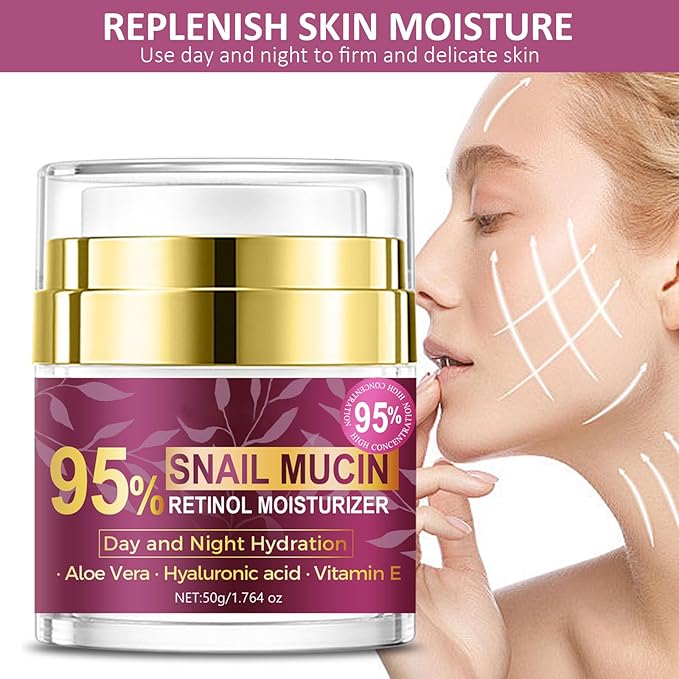 Retinol Cream for Face, Snail Mucin Face Moisturizer with Retinol and Hyaluronic Acid, Anti Aging Face Cream for Women and Men Day & Night Lifting & Firming Anti Wrinkle for All Skin Types 1.76 Fl Oz