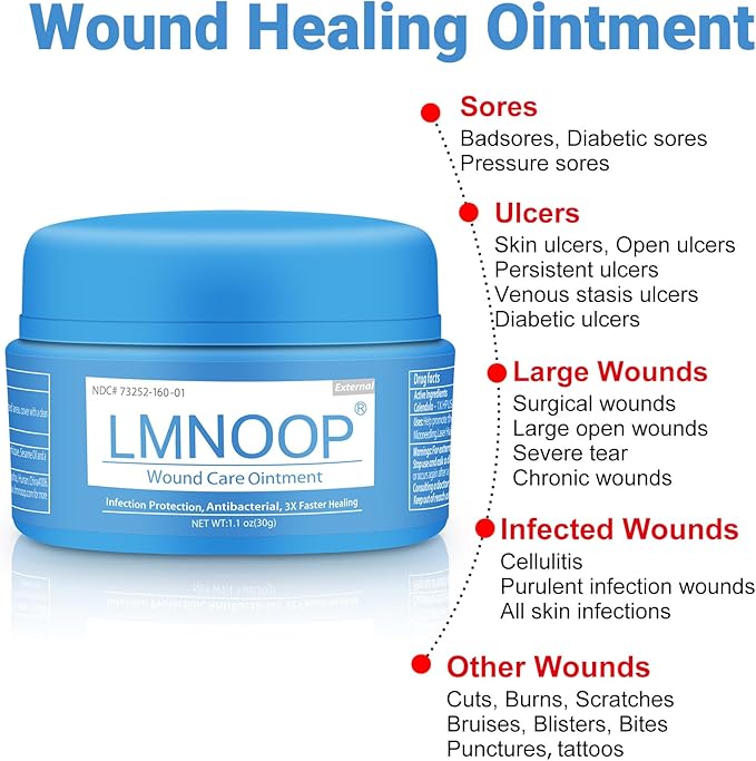 LMNOOP® Wound Care Cream for Infection Ulcers Sores Cuts Scrapes Burns Bites Surgical Open & Deep Wounds and Various Wound, First Aid Skin Repair Ointment for Hard to Heal Wounds on Back Leg Buttock
