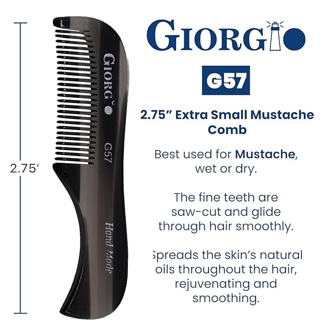 Giorgio G57 Extra Small Men's Fine Tooth Beard and Mustache Comb for Facial Hair Grooming and Styling. Mini Wallet Pocket Comb Beard Comb for Men, Handmade, Saw-Cut and Hand Polished,Graphite