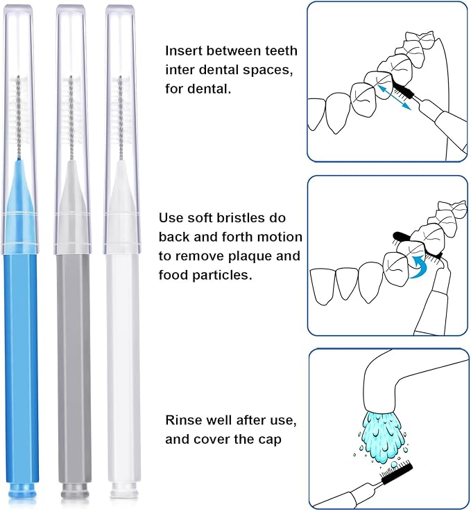 Patelai 100 Pieces Braces Brush for Cleaner Interdental Brush Toothpick Dental Tooth Flossing Head Oral Dental Hygiene Flosser Toothpick Cleaners Tooth Tool(Blue, Grey, White,Various Sizes)