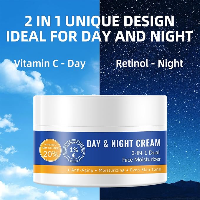 Retinol Vitamin C Cream, Face Moisturizer For Face, 2 In 1 Day & Night Face Moisturizer Cream, Daily Moisturizers, Hydrating Facial Moisturizer For Dry Skin, Lightweight Moisturizer 3.53 OZ