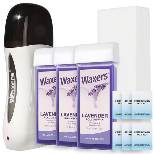 Wax Roller Kit for Hair Removal Lavender Roll on at Home Waxing Kits for Women & Men for Coarse & Thick Hair with Heater & Strips